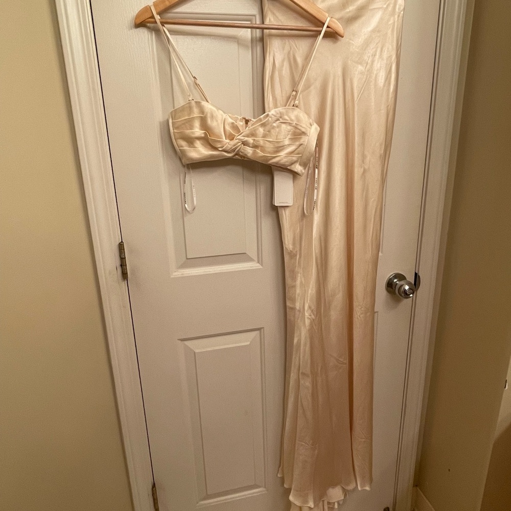 Shona Joy Champagne Satin Two-Piece Dress Set